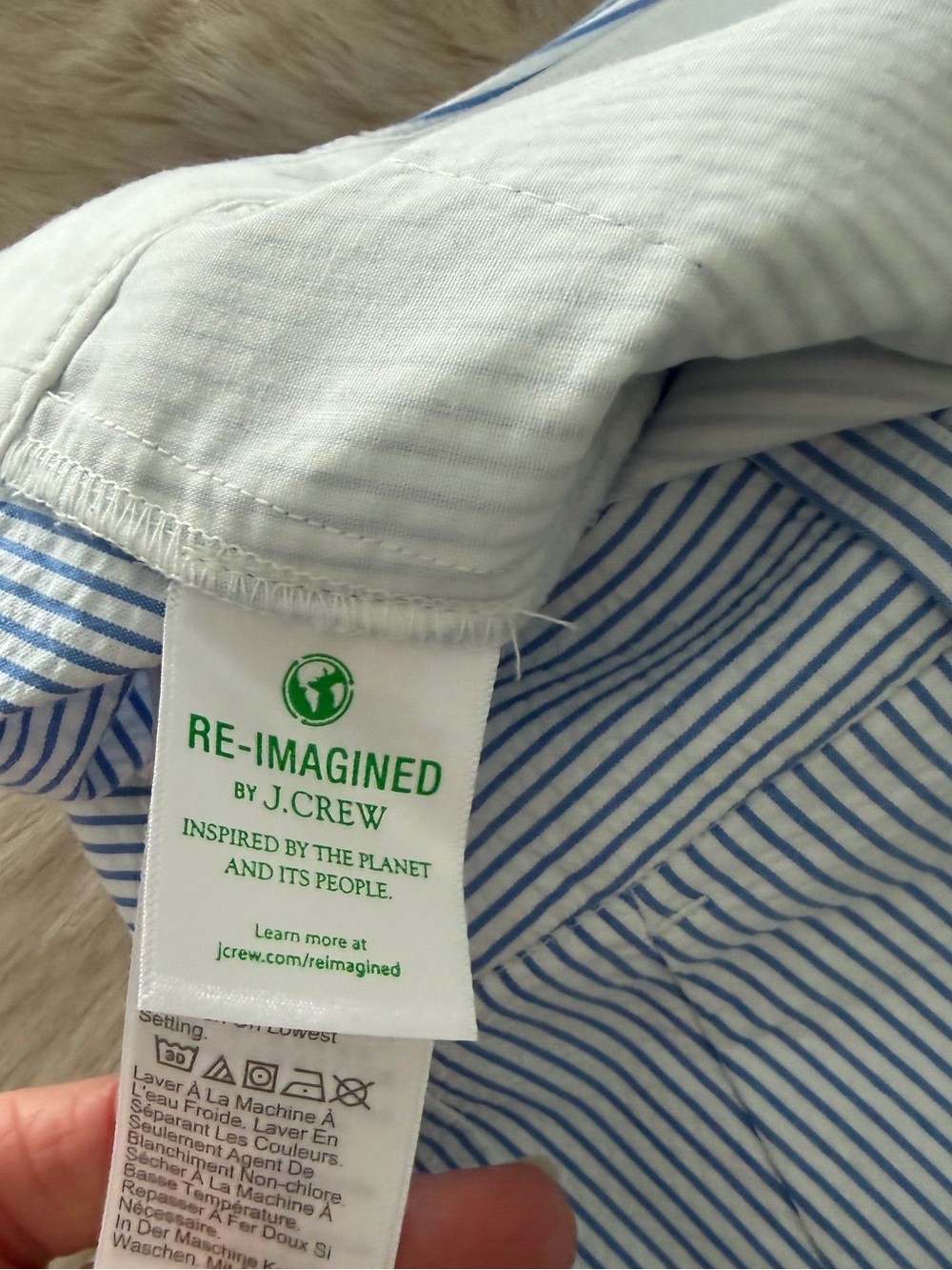 J. Crew Factory Blue and White Striped Scallop-Hem Bermuda Shorts - Picture 4 of 7